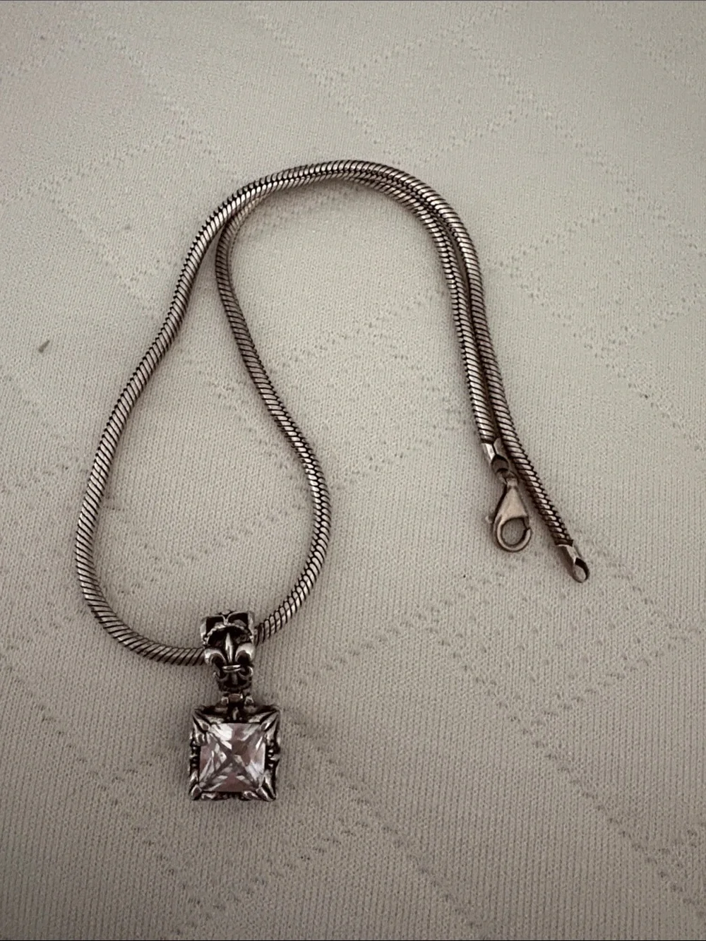 Silpada Sterling Silver Snake Chain Necklace with Square Cubic  Zirconia Pendant